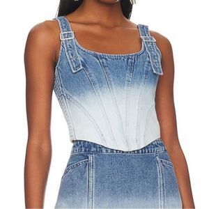 Amanda Uprichard Raisa Top in Ioania Denim Buckle Crop Top Sz Lg‎